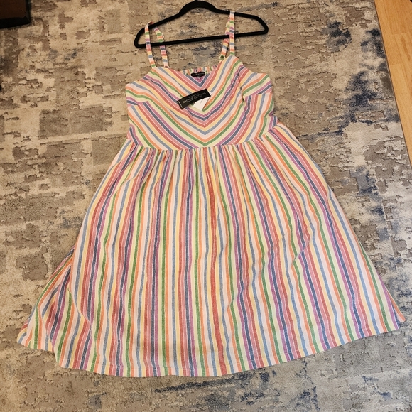 NWT Lane Bryant Sleeveless Sweetheart-Neck Rainbow Stripe Fit & Flare Dress 18 - Picture 7 of 16